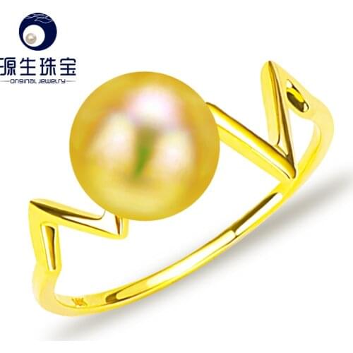 YS Pure 18k Gold Flash Ring 8-8.5mm Natural Akoya Pearl Ring Fine Jewelry For Women