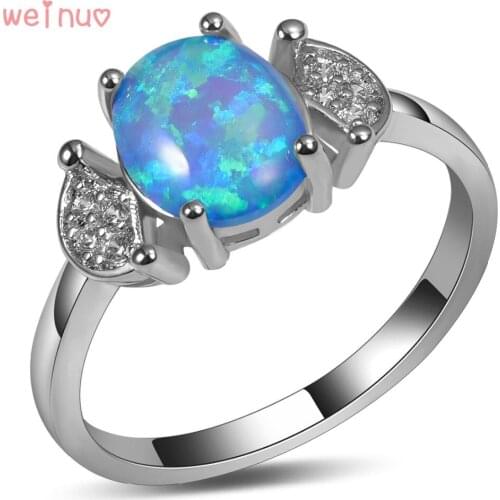 Weinuo Blue Fire Opal White Crystal Ring 925 Sterling Silver Top Quality Fancy Jewelry Wedding Ring Size 5 6 7 8 9 10 A367