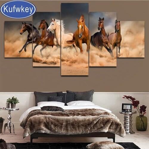5 Pieces Horses diamond paintings full square round drill 5d diamond mosaic novelties 3d Cross stitch home decor handmade gift