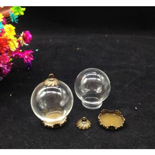 5pcss 25*15mm Clear glass globe glass global & bronze crown base & cap& necklace set glass vial pendant glass cover diy jewelry