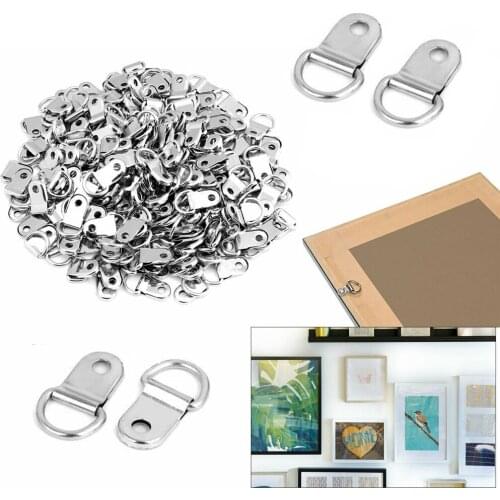 50pcs photo frame hook with ring Golden Brass D-Ring Picture oil Painting Mirror Frame Wall Mount Hooks Hangers With Screws