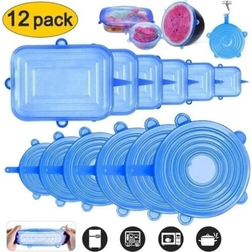 6/12 Pcs Food Silicone Cover Cap Universal Silicone Lids for Cookware Bowl Reusable Stretch Lids Food Wrap Bowl Kitchen Stoppers