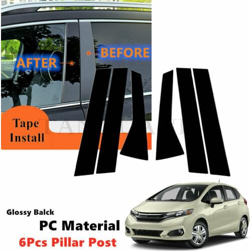 PC 6Pcs Set Fit For HONDA Jazz IV 2015-2020 HONDA Fit L+R Exterior Side Door Window Cover Trim B C Pillar Posts Piano Black