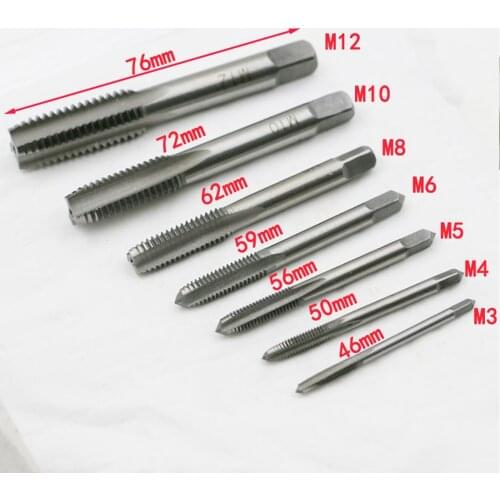 7PCS/Set Bearing Steel Taper HSS M3-M12 Machine Spiral Point Straight Fluted Screw Thread Hand Tap Drill