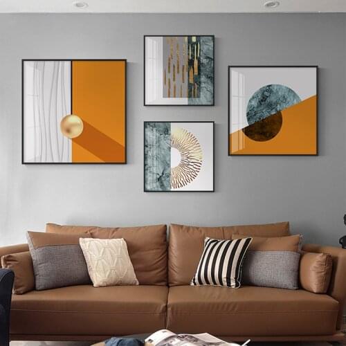 Abstract Orange Canvas Print Painting Gold foil geometric color Poster Wall Art Pictures on Canvas Living Room Office Home Decor
