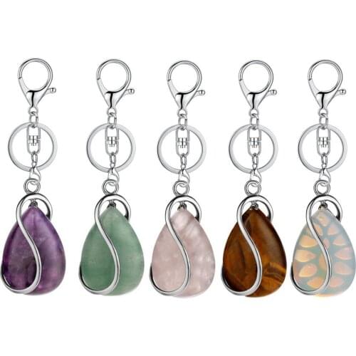 ASHMITA Shape Pendant Keychain Natural Water Tear Drop Stone Pendants Key Chain Ring for women Men Gem Crystal