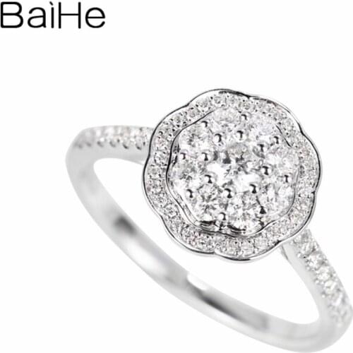 BAIHE Solid 14K White Gold About 0.54ct H/SI Round Natural Diamonds Engagement Wedding Trendy Beautiful diamond Gift Ring