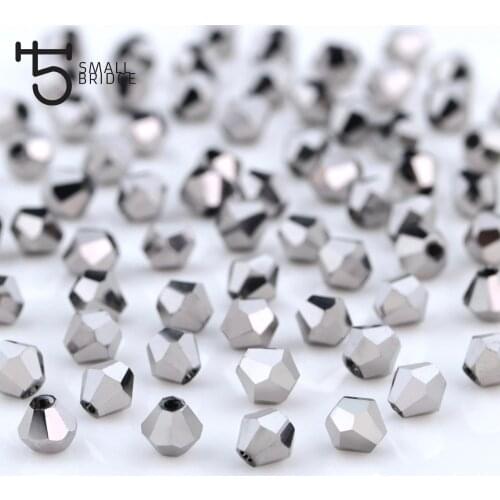 Austrian 4mm Silver colour Bicone Glass Beads Diy Accessories for Jewelry Making Perles Loose Faceted Spacer Crystal Beads Z212