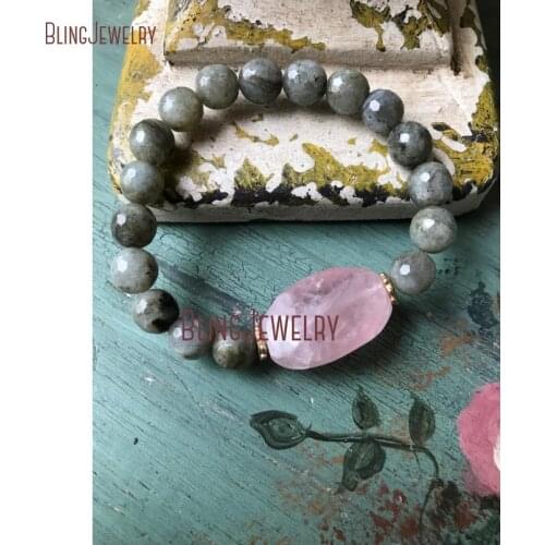 Rose Quartzs Nugget Bracelet Statement Bracelet Healing Stone Bracelet Labradorites Beads Bracelets BM11303