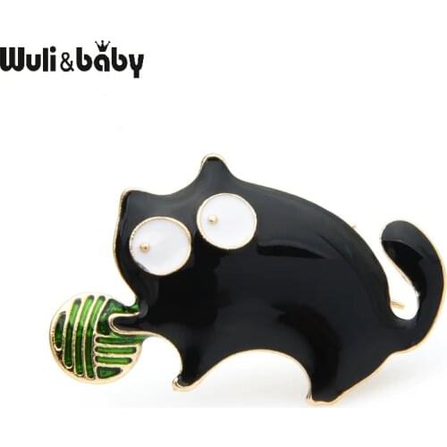 Wuli&baby Cute Small Fat Playing Ball Cat Brooches Women Alloy Enamel Cat Animal Party Casual Brooch Pins