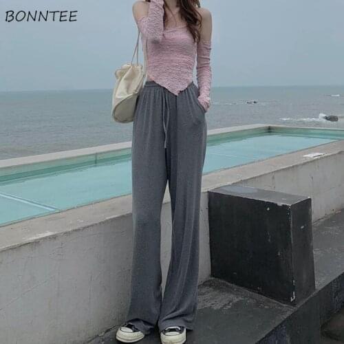 Pants Women Summer Pure Simple Fashion Wide Leg Korean Style Casual High Waist All-match Streetwear Female Trousers New Loose