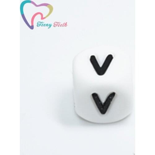 Letter V 10 PCS Loose Silicone Cube Alphabet Letter Beads,Dice Cube Beads For Food Grade BPA Free FDA Silicone Teething Necklace