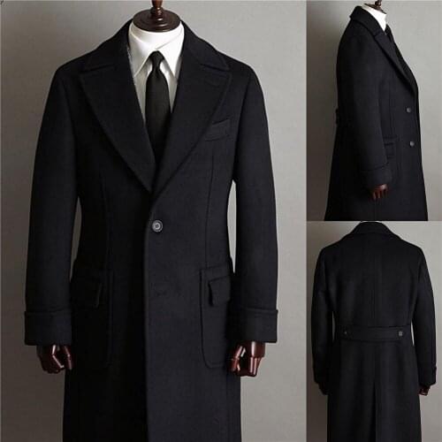 Black Tweed Wool & Blends Single Breasted Formal Mens Overcoat Custom Made Long Sleeves Sutis Wedding Blazer Male Jacket 2021