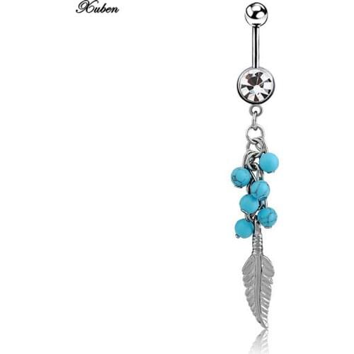 Cheap girls steel bar body jewelry navel button stone metal feather belly ring body piercing