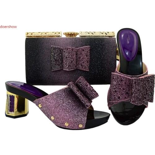 Doershow top Quality Matching Italian Shoes And Bag Set African Lady Sandal Shoes And Matching Bag Set With Stones WR1-31