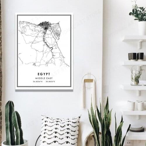 EGYPT Modern Map Poster Canvas Painting Print Black White Wall Pictures Living Room Home Decor