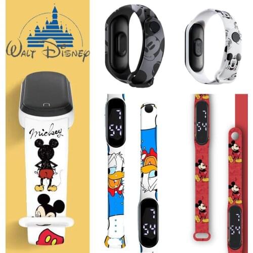 Disney Mickey Electronic Watch Anime Sports Waterproof Bracelet Cartoon Digital Watch Boys and Girls Students Simple Watch Gift