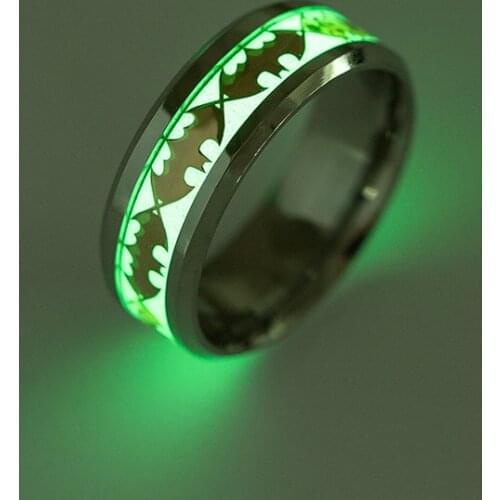 AsJerlya 8mm Ring Titanium Stainless Steel Luminous Bat Ring For Men Women Fluorescent Rings Engagement Couple Wedding Jewelry
