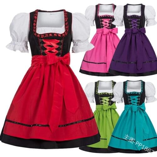 Oktoberfest Beer Women Girl Costume Maid Wench Germany Bavarian Short Sleeve Fancy Dress Dirndl For Adult Women Dress S-5XL