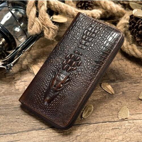 Luufan Fashion man wallet leather long purse phone pocket clutch bag alligator pattern zipper multi card coin purse male wallets