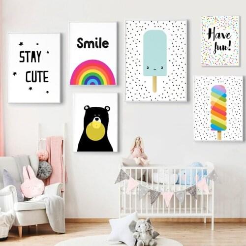 Cute Baby Bear Gum Nursery Print Canvas Painting Picture Kid Bedroom Wall Art Decorative Poster Scandinavian Print Picture