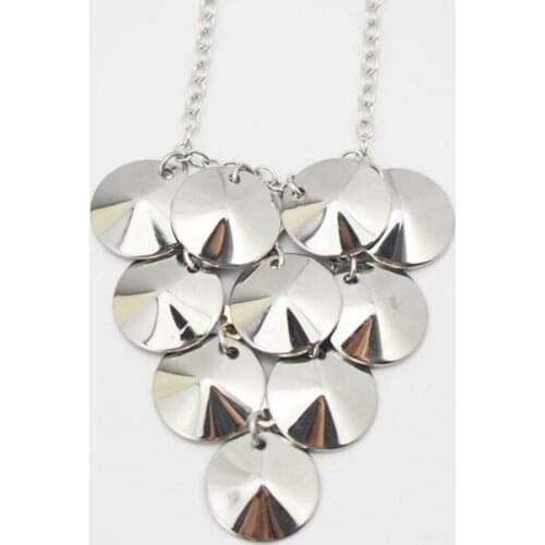 Fashion Jewelry 316L Stainless Steel Silver Color Women Metal Round Pendant Chain Bid Choker Necklace