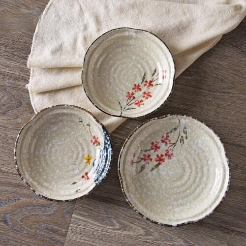 Plates and bowls set dinnerware kawaii plate Japanese glazed ceramic plate creative painted decoration fruit salad steak cutlery