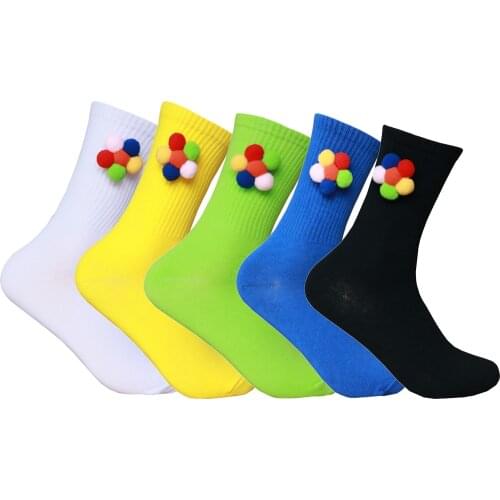 Colorful Plush Ball Stitching Womens Socks Cute Fashion Cool Personality Design Street Cotton Sock