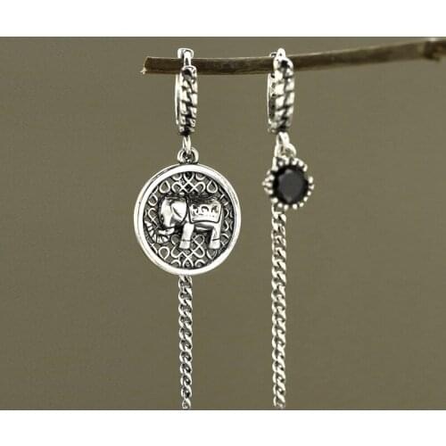 New Vintage Asymmetric Elephant Round Thai Earrings Tassel Chain Earrings Party Accessory Gifts