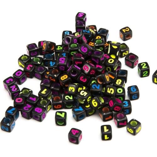 New Black Neon Colors Cube Acrylic Letter Beads 7*7mm Square Big Hole Loose Spacer Number 0-9 Beads Fit Bracelets 1800pcs