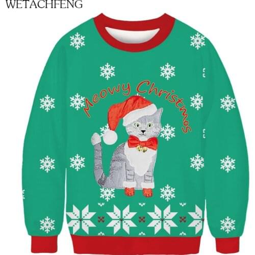 Ugly Christmas Sweater 3D Funny Cat Printed Autumn Winter Sweatshirt Holiday Party Xmas Sweaters Pullover Christmas Jumpers Tops