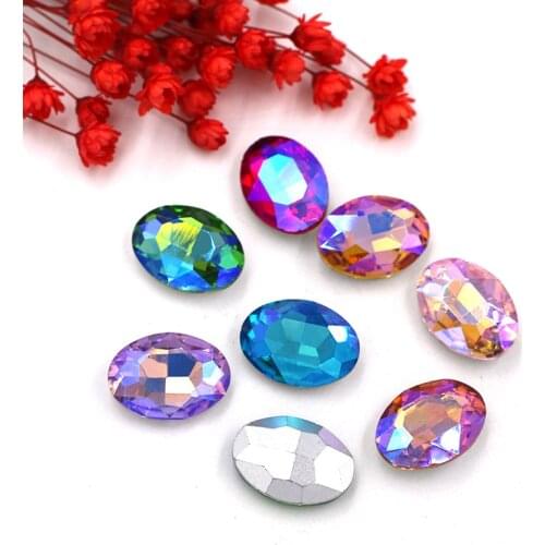 Oval shape AB color Pointback crystal glass glue on rhinestones for clothing decoration