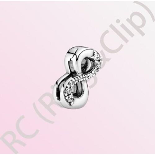 Genuine 925 Sterling Silver Beads Reflexion Sparkling Infinity Clip Charms fit Original Pandora Reflexions Bracelets DIY Jewelry