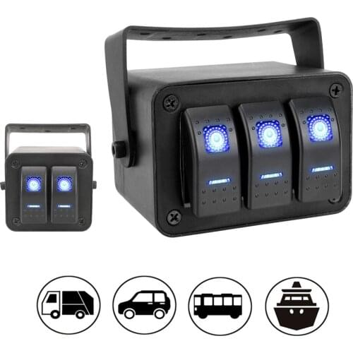 Rotate Case 12-24V Universal Waterproof Retrofit Kit 2/3 Gang Rocker Switch Panel Car Accessories With Bule LED Light Indicator