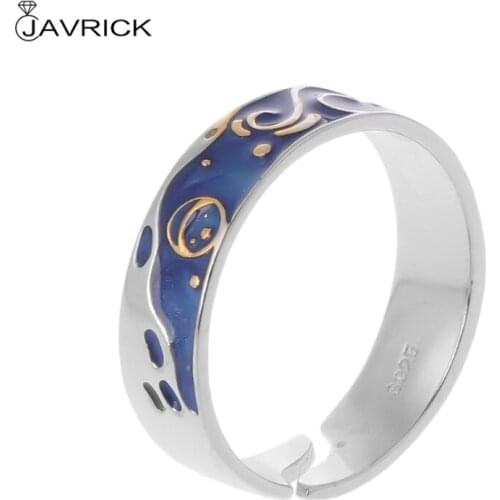 S925 Van Gogh Starry Sky Open Lover Rings Band Romantic Couple Jewelry Ring