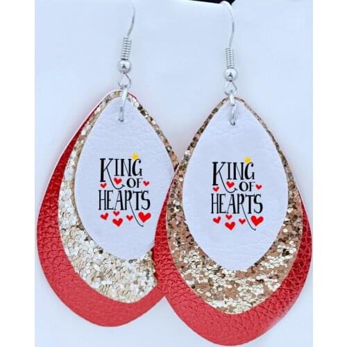 Faux Leather Earrings For King Of Heapts Vanlentine Two Layers Glitter Earrings