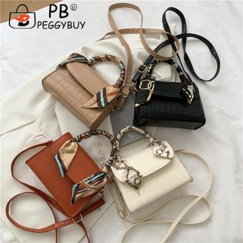 Chic Women Silk Scarf PU Shoulder Bag Alligator Pattern Female Small Shoulder Bag Lady Shoulder Crossbody Messenger Pouch