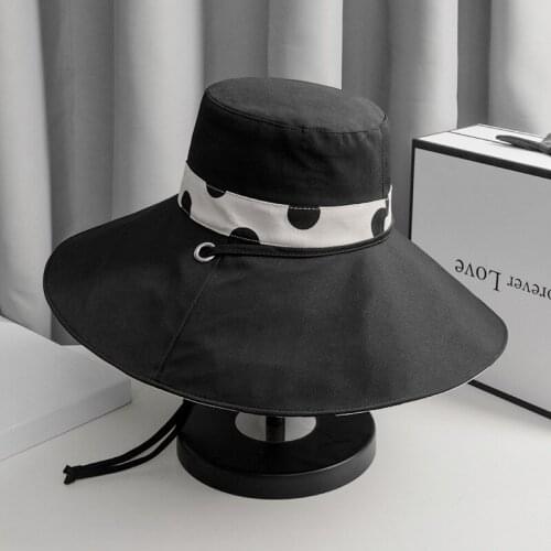 Summer Fashion Casual Woman Fisherman Hat Wide Brim Polka Dot Spot Pattern Beach Outdoor Sun Protection