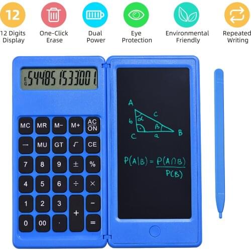 Foldable Calculator & 6 Inch LCD Writing Tablet Digital Drawing Pad 12 Digits Display with Stylus Pen Erase Button Lock Function