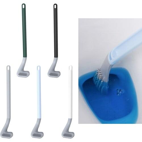 Comfort Handle Toilet Brush Bendable Soft TPR Bristles Deep-Cleaning Wall Mount