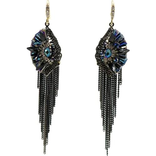 Rhinestone Crystal Beaded Statement Earrings Color protection Chain Drop Long Dangle Earrings Women Girls Gifts