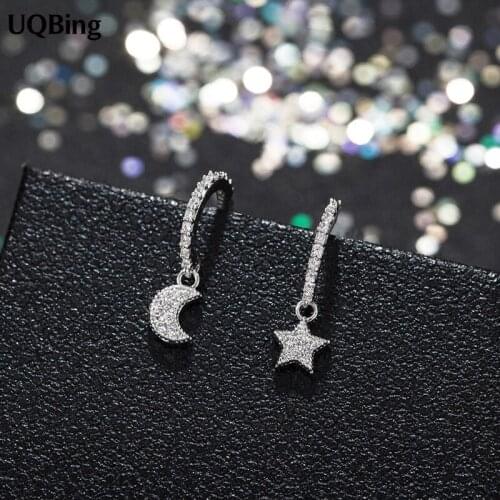 2019 New Design 925 Sterling Silver Moon Star Rhinestone Drop Earrings For Women Free Shipping Brincos