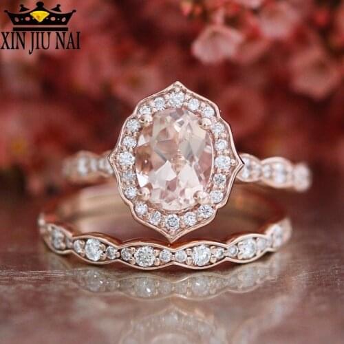 2 colors Austrian Oval Crystal CZ Rings Set For Women Wedding Trendy Silver Rose Gold Jewelry Finger Fashion Love gifts Ring