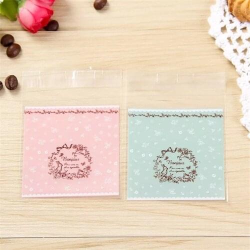 100 pcs/lot pink green rabbit Plastic Cookie Packaging Bags For Biscuits Wedding Decoration Sweety Candy Bag 7cm*7cm