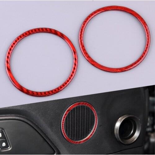 2Pcs Car Door Speaker Ring Panel Cover Trim Moulding Styling Red Carbon Fiber Fit For Ford Mustang 2015 2016 2017 2018 2019
