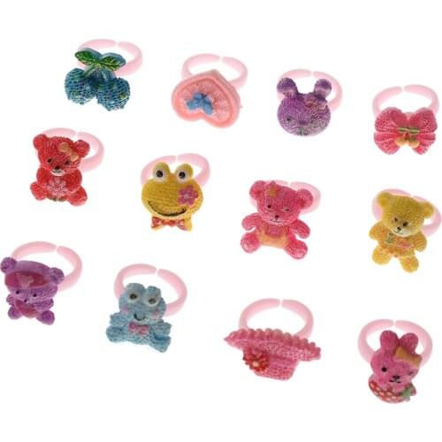20 Pcs Mixed Lovely Bear Animal Desgin Plastic Finger Rings For Children Little Girls Party Gifts Fashion Jewelry