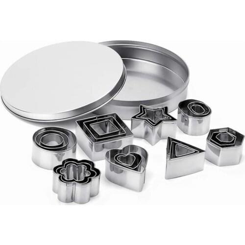 24PCS Metal Geometric Cookie Cutters Set Including Hexagon, Square, Circle, Flowers, Hearts Shape, Oval, Diamond Molds for Bakin