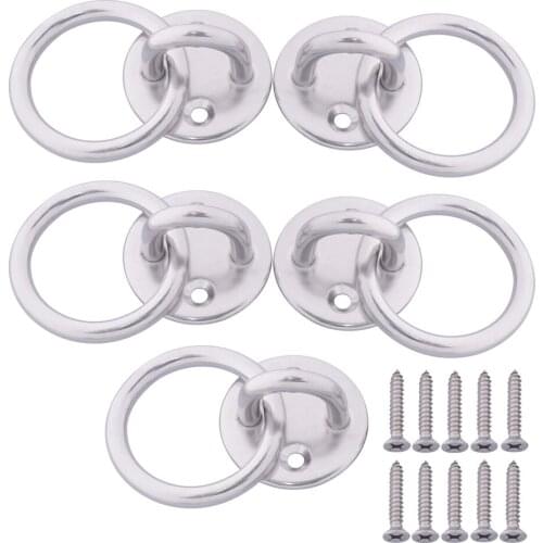 5Pcs 304 Stainless Steel M5 Round Sail Shade Pad Eye Plate U-shaped Hook Ring Welded with Screws