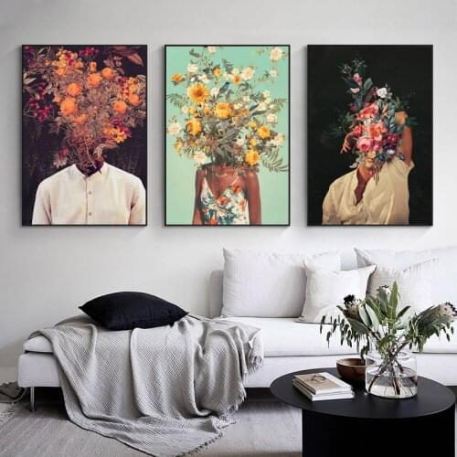 Flowers Woman Abstract Canvas Painting Vintage Fashion Wall Art Poster Print Picture Nordic Aesthetic Living Room Home Decor
