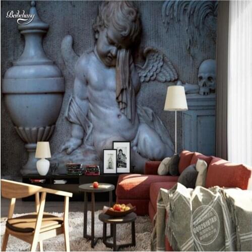 Beibehang European-style three-dimensional angel relief TV background wall custom large fresco non-woven fabric wallpaper
